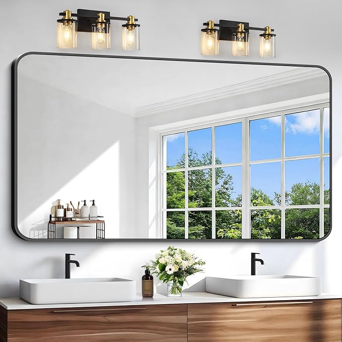 Black Bathroom Mirror, 66x36 inch Aluminum Metal Frame Rectangular Vanity Mirror by WelcometoCIVENO