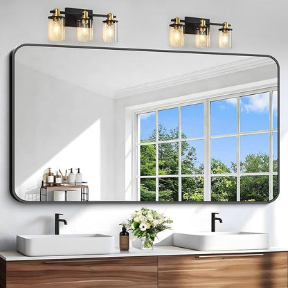 Black Bathroom Mirror, 66x36 inch Aluminum Metal Frame Rectangular Vanity Mirror by WelcometoCIVENO