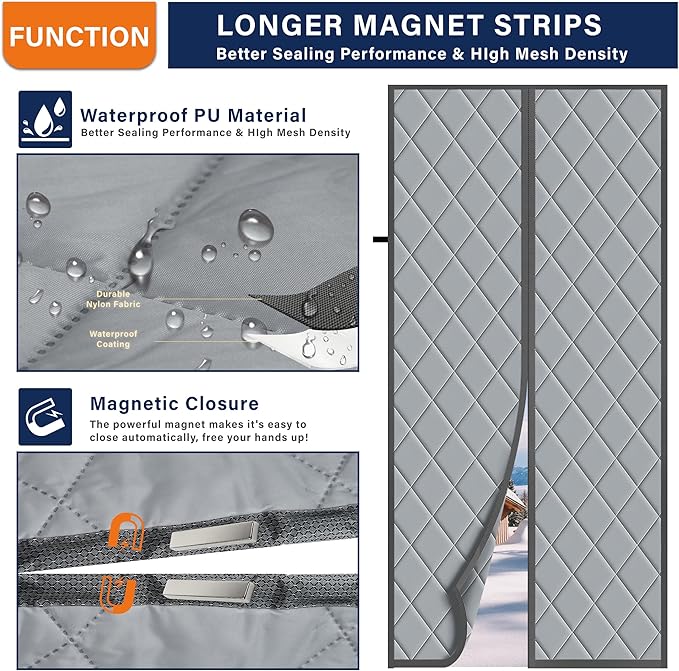 Magnetic Thermal Insulated Door Curtain, Fits Door Size 32" x 80", Durable - Image 2
