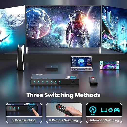 HDMI 2.1 Switch 4 in 1 Out 8K@60Hz 4K@120Hz, 4 Ports HDMI Switcher Splitter - Image 3