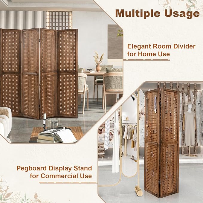 Giantex 4 Panel Pegboard Display & Room Divider, 5.6FT Folding Pegboard Stand - Image 3