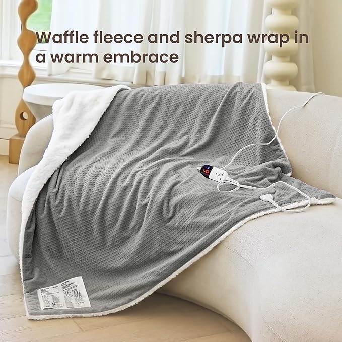 Heated Blanket Electric Throw Waffle, 50x60 Inches Sherpa Fleece Fast Heating - Image 2
