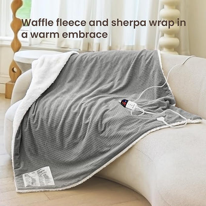 Heated Blanket Electric Throw Waffle, 50x60 Inches Sherpa Fleece Fast Heating - Image 2