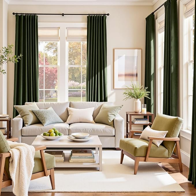Lazzzy Green Velvet Curtains 84 Inch Long Blackout Thermal Insulated Room - Image 8