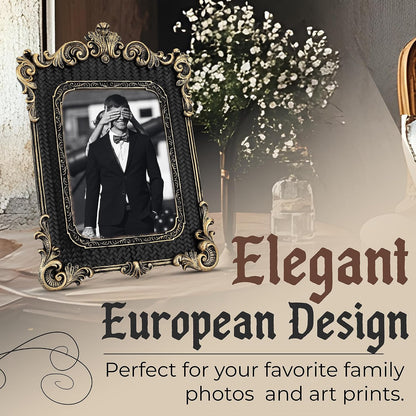 5x7 Picture Frame - Gothic Vintage European Design, Antique Baroque Style Photo Frame for Wall Hanging, Tabletop Display, and Home Decor (Black)