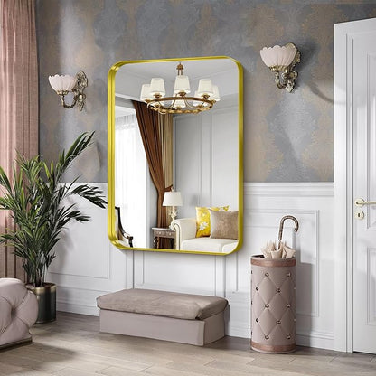 CIRCUMI Gold Bathroom Mirror, Rounded Corner, Tempered Glass, Large Mirror - Image 4