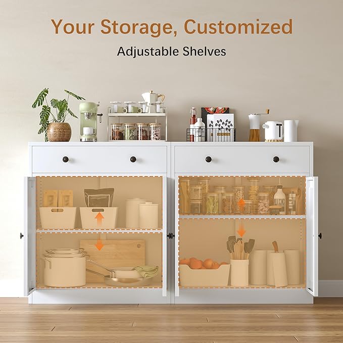Metal Storage Cabinet with 2 Doors and 1 Drawer，Farmhouse Buffet Cabinet with - Image 4