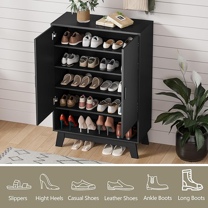 Shoe Cabinet Storage for Entryway, 5 Tier Fluted Shoe Storage Cabinet - Image 4