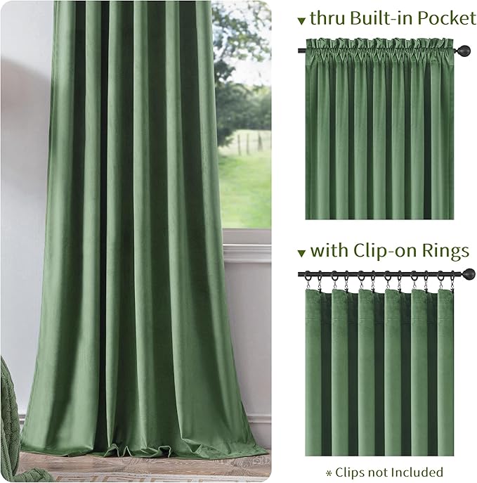 FMFUNCTEX Velvet Blackout Curtains Sage Green Thermal Insulated Curtains - Image 4