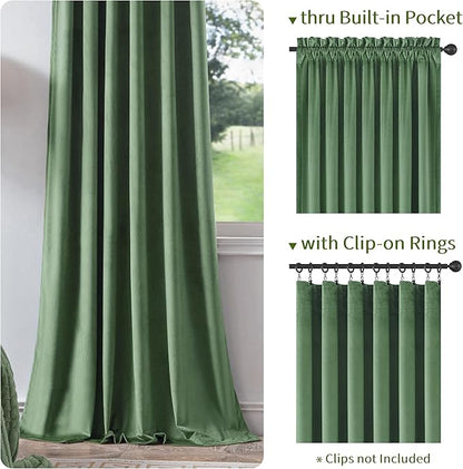 FMFUNCTEX Velvet Blackout Curtains Sage Green Thermal Insulated Curtains - Image 4