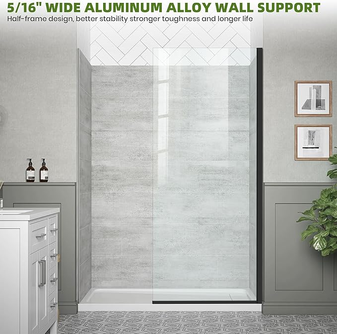34" W x 78" H Shower Glass Panel, Semi-Frameless Fixed Shower Screen Walk-in - Image 7