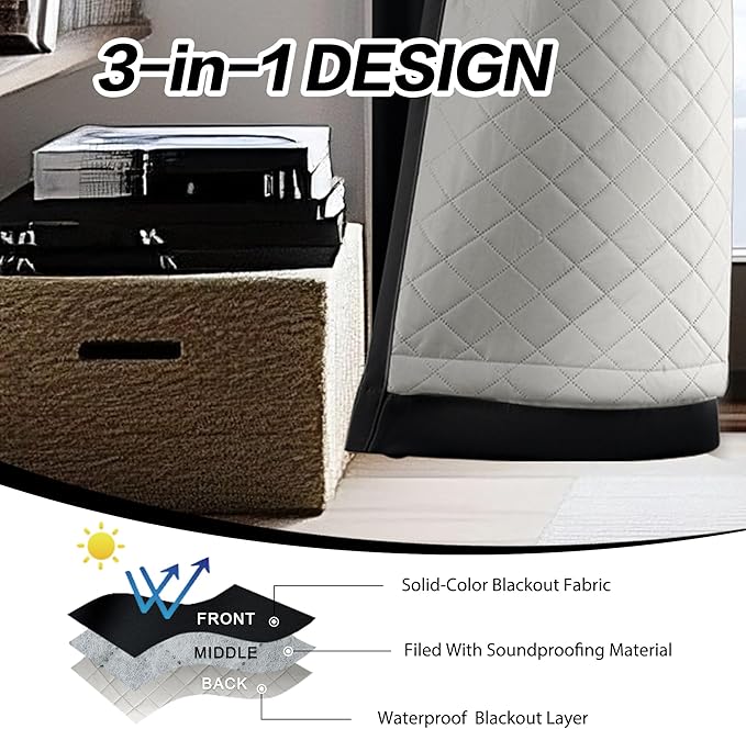 Soundproof 3 Layers Heavy Curtains Full Blackout Thermal Insulating Curtains - Image 3