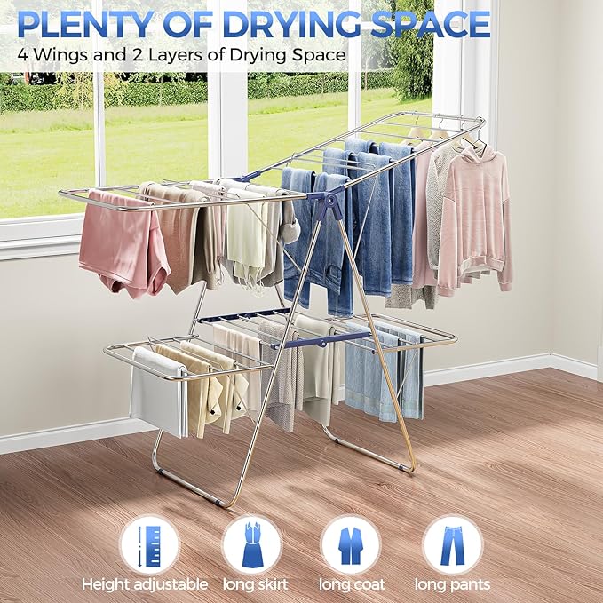 APEXCHASER Clothes Drying Rack, Foldable 2-Level Drying Rack Clothing, - Image 5