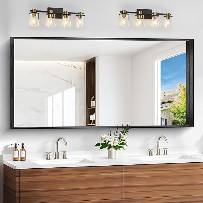 Black Bathroom Mirror, 30x60 Inch Rectangular Deep Frame Mirror, Large Wall by Unknown