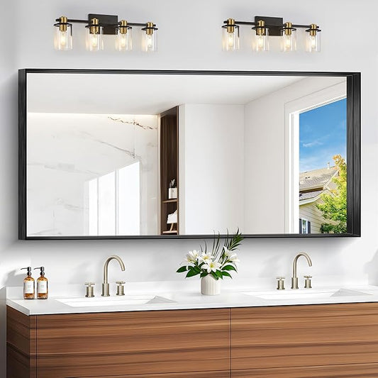 Black Bathroom Mirror, 30x60 Inch Rectangular Deep Frame Mirror, Large Wall by Unknown