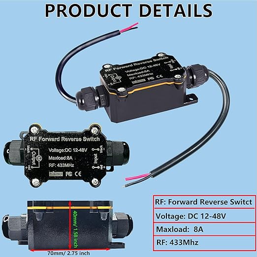 Forward and Reverse Remote Switch, DC 12V to 48V 8A Waterproof Remote Control - Image 5