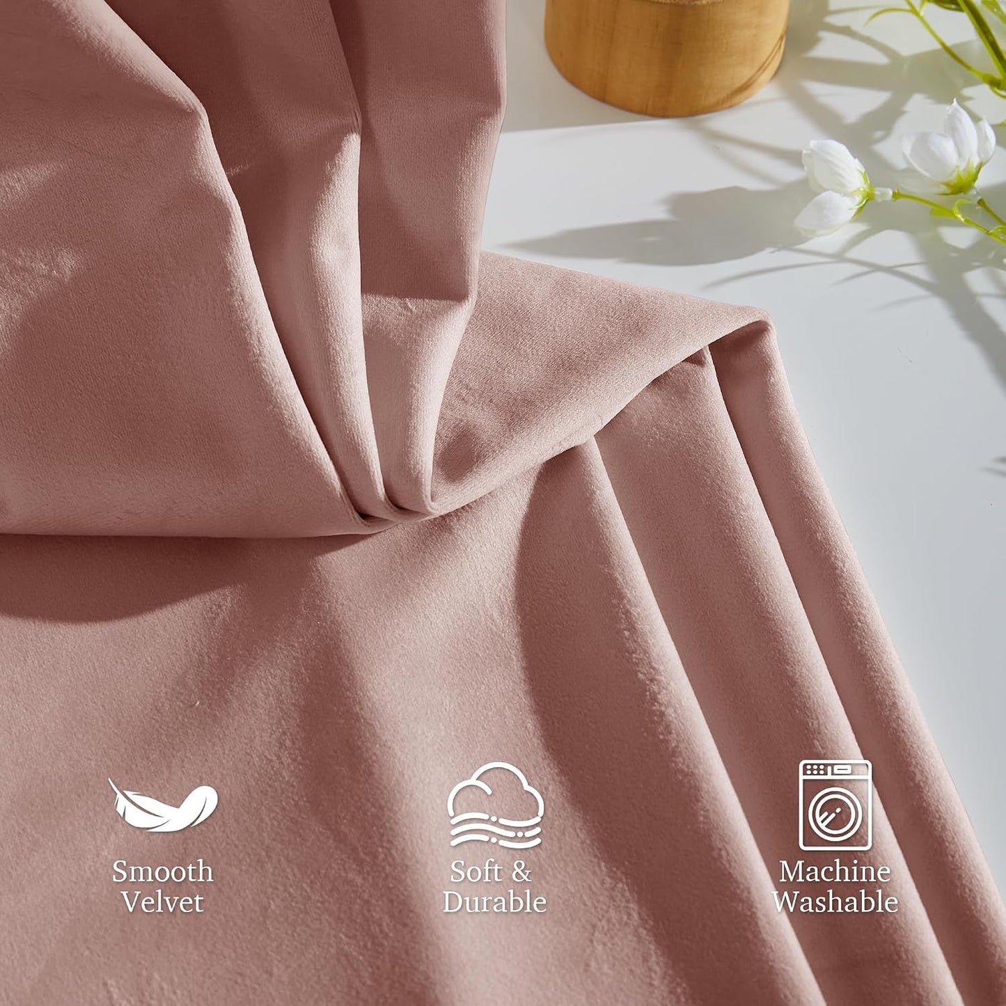 Pink Girls Bedroom Velvet Curtains 90 Inch Length 2 Panels | Romantic Blush Pink Drapes for Salon, Light Dimming Privacy Window Panels, Back Tab & Hook Belt, W52 x L90