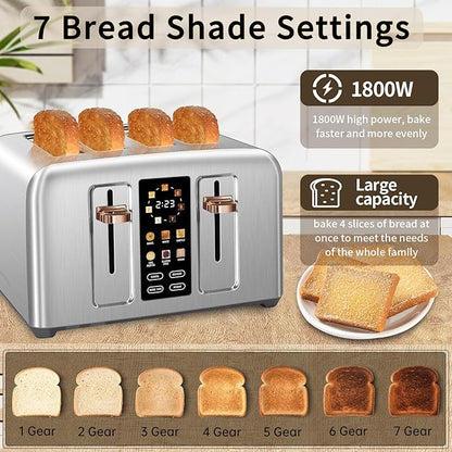 SEEDEEM Toaster 4 Slice, Stainless Toaster & Touch Control, LCD Display - Image 3
