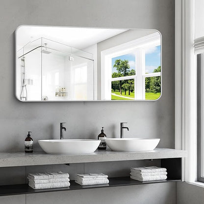 48x24 Inch Silver Bathroom Mirror, Metal Framed Silver Rectangle Mirror - Image 8