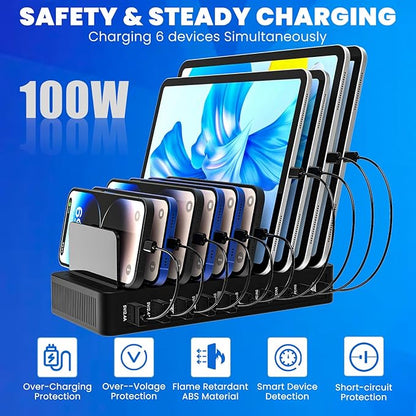 RISWOJOR Charging Station for Multiple Devices, 100W 10 Ports Charging Dock - Image 2