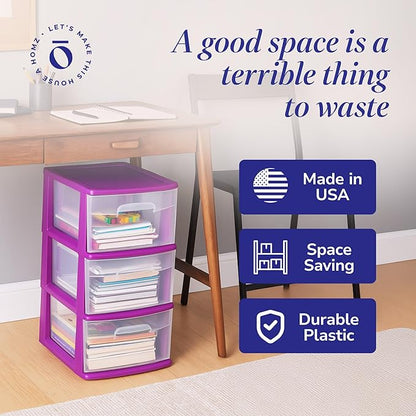 HOMZ 2-Pack Drawer Tower, 3-Tier Clear Plastic Storage Organizer Cart, and - Image 6