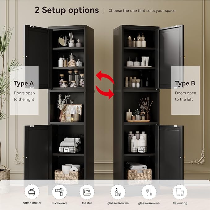 2-Door Metal Storage Cabinet, Tall Slim Pantry Organizer - Image 4