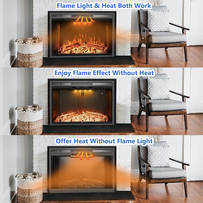 43 Inches Electric Fireplace Insert, 750W/1500W Fireplace Heater - Image 2