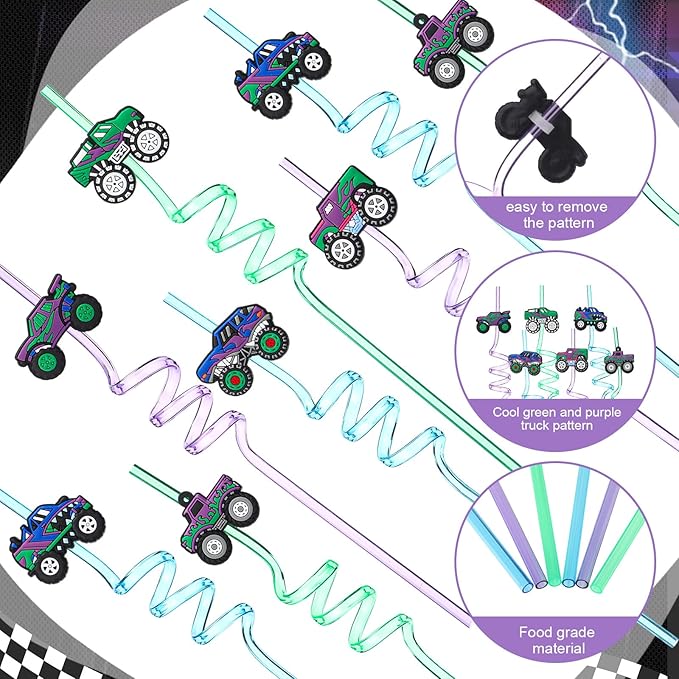 Yungyan 24 Sets Green Purple Monster Truck Party Favors Goodie Cups with Lids...