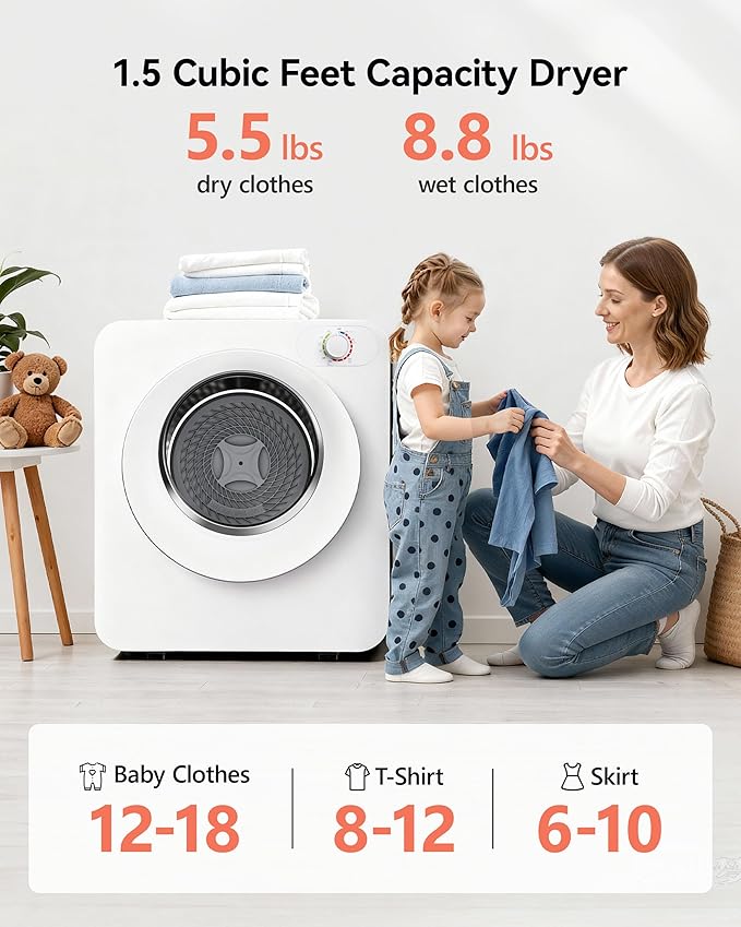 Euhomy Portable Clothes Dryer, 1.5 Cu.Ft. Portable Dryer, 850W Drying Machine - Image 4