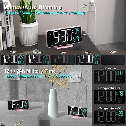 KOSUMOSU Clock for Bedroom, 6.7in Digital Alarm Clock, Auto Dimming, Room - Image 3