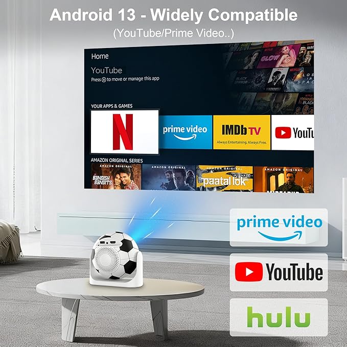Mini Portable Projector with WiFi and Bluetooth, Built-in Apps Smart Projector - Image 3