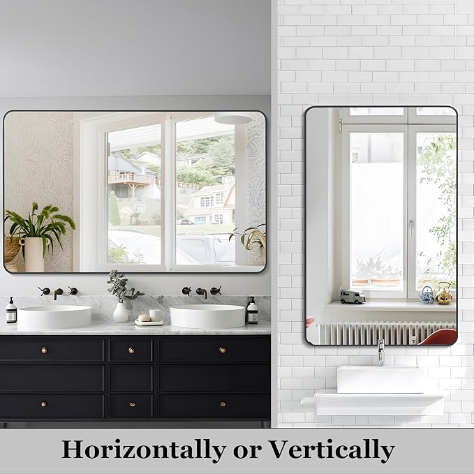 Black Bathroom Mirror, Decorative Rectangular Vanity Mirror - Image 2