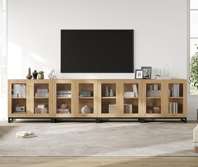 WAMPAT Modern TV Stand with Glass Doors - Image 3