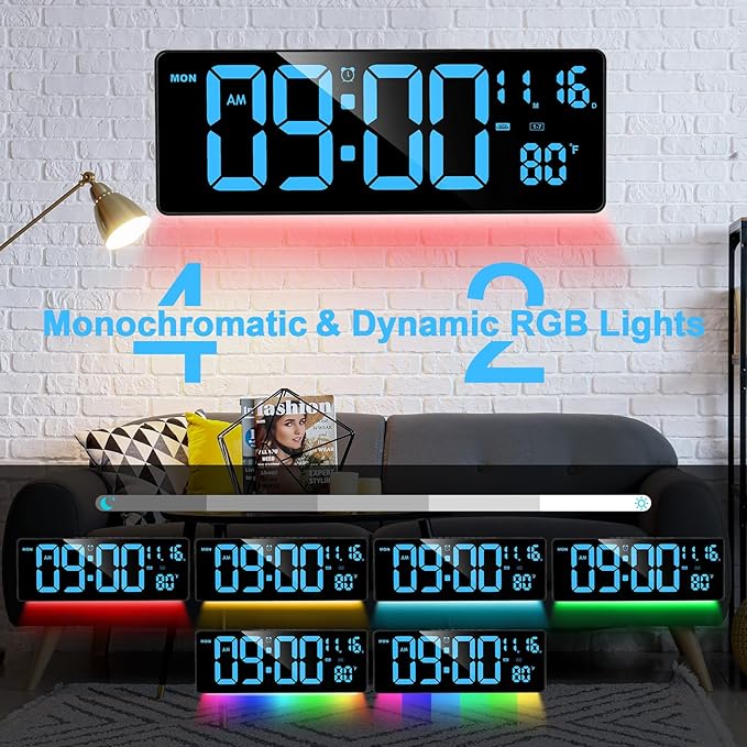 XREXS Digital Wall Clock Large Display, 16.5" LED Wall Clock - Image 2