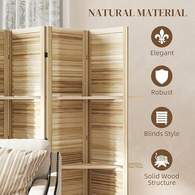 HOMCOM Room Divider, 6 Panel 67" Tall Wood Privacy Screen - Image 5