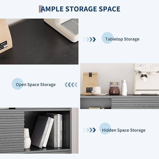 IDEALHOUSE Fluted Cabinet with Sliding Doors, Modern Wooden Storage Cabinet - Image 5