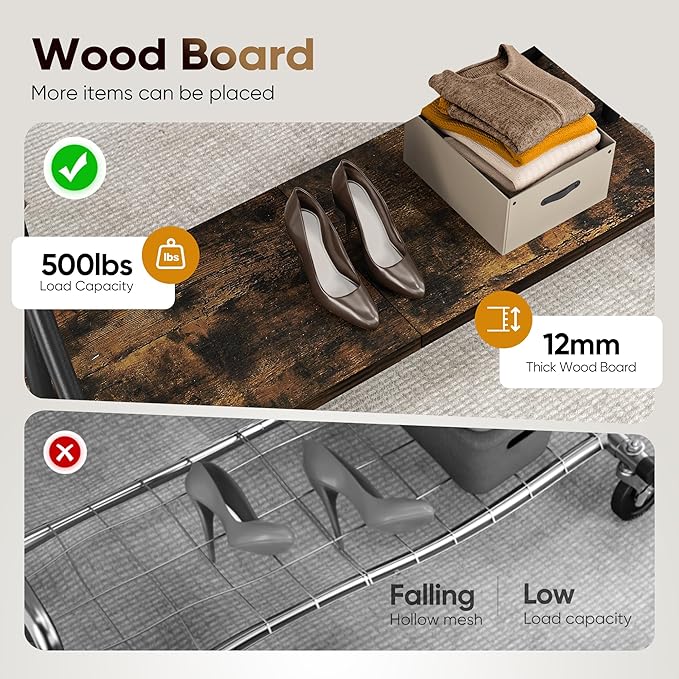 HOKEEPER Clothes Rack with Wood Shelves Height Adjustable Clothing Rack with - Image 7