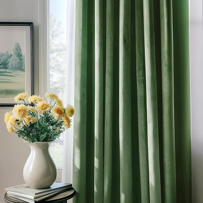 FMFUNCTEX Velvet Blackout Curtains Sage Green Thermal Insulated Curtains - Image 2