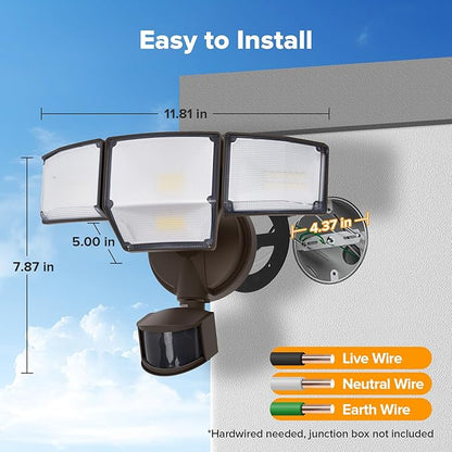 LUTEC 80W 9000LM LED Security Lights Hardwire Motion Sensor Outdoor Lights - Image 8