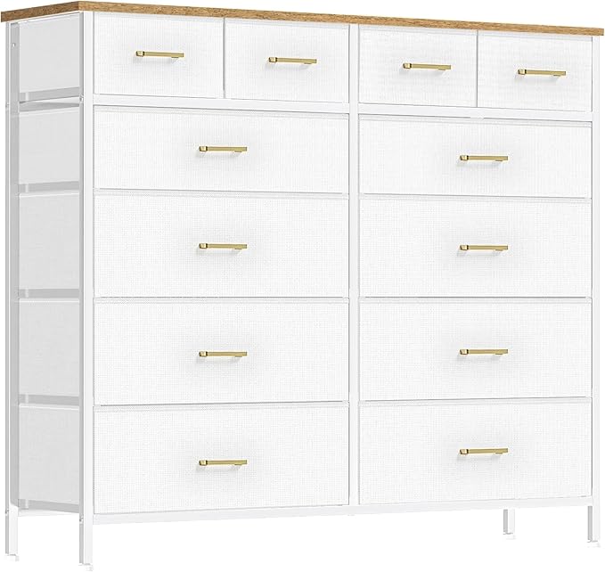 White Dresser for Bedroom with 12 Deep Drawers, Wide Chest of Drawers, Tall by VASICAR