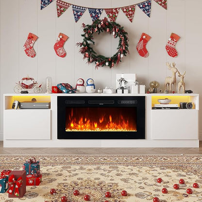 Fireplace TV Stand with 36" Electric Fireplace, LED Light Entertainment Center - Image 2