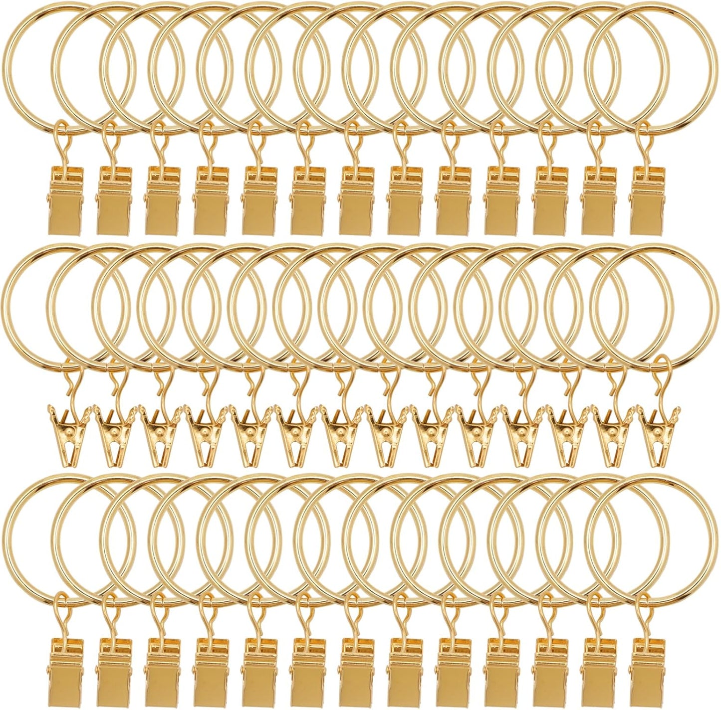 40 Pack Gold Curtain Rings with Clips,1.26 inch Interior Diameter | Shower Curtain Hooks,Gold Curtain Rings with Clips,Drapery Clips with Rings,Drapery Hooks