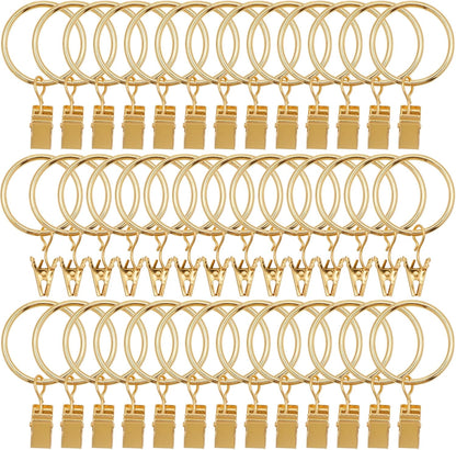 40 Pack Gold Curtain Rings with Clips,1.26 inch Interior Diameter | Shower Curtain Hooks,Gold Curtain Rings with Clips,Drapery Clips with Rings,Drapery Hooks
