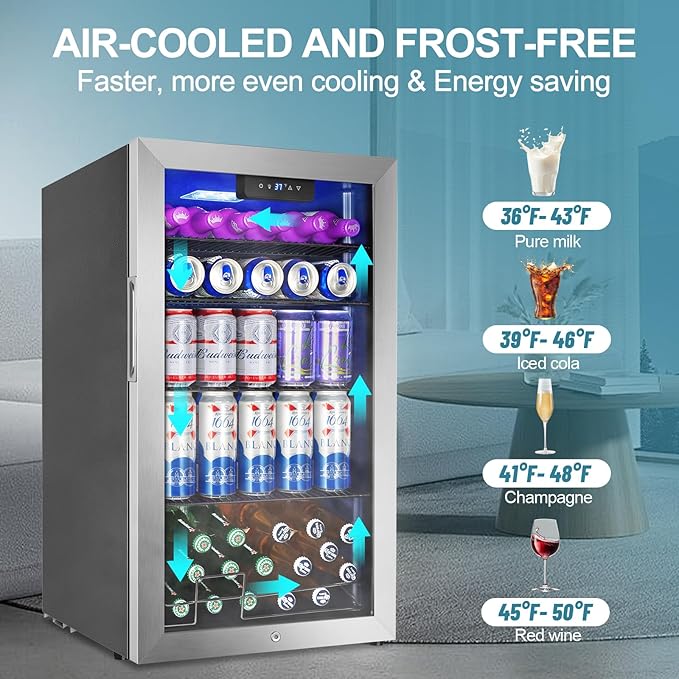 Beverage Refrigerator Cooler, 128 Cans Mini Fridge Glass Door - Image 3