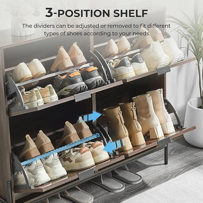 Shoe Cabinet Storage with 4 Flip Drawers, Narrow Hidden Shoes Organizer Cabinet - Image 4