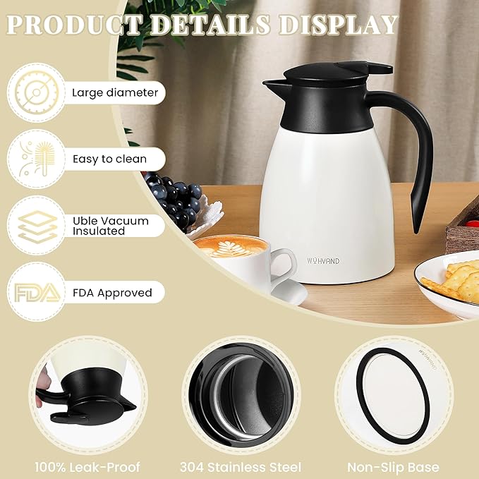 34 Oz Thermal Coffee Carafe, Stainless Steel Insulated Vacuum coffee crafts to - Image 6
