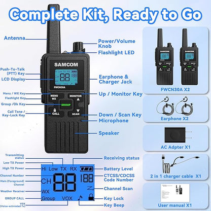 SAMCOM Walkie Talkies for Adults Long Range Rechargeable 2 Pack FWCN30A 2 Way - Image 9