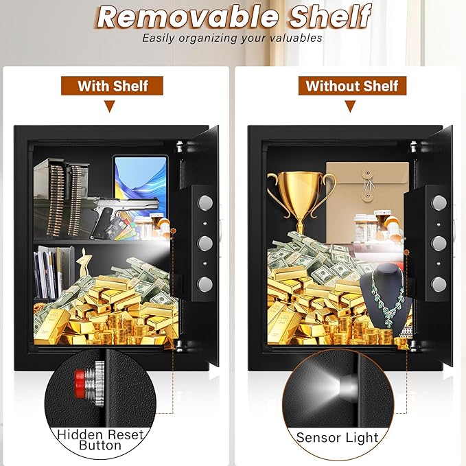 Safe Box with Fireproof Waterproof Bag, Home Safe with Keys & Pass Code & Wall - Image 9