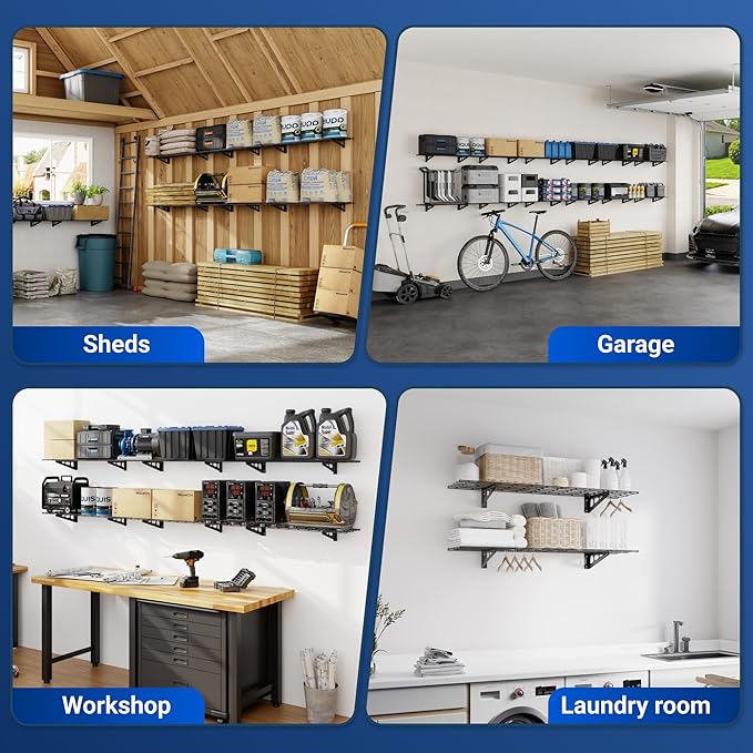 FLEXIMOUNTS 2-Pack 1x4ft 12-inch-by-48-inch Wall Shelf Garage Storage Rack Wall - Image 9