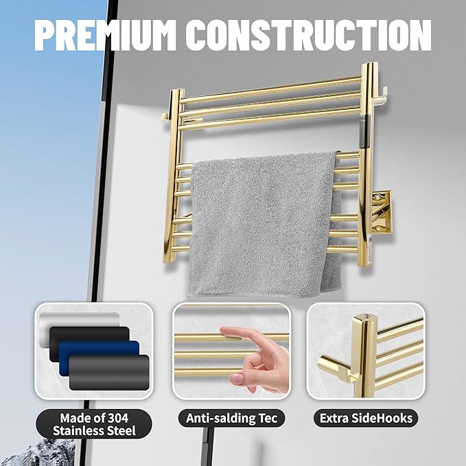K&KALONZO Towel Warmer for Bathroom, Wall-Mounted 9-Bar Heated Towel Rack - Image 5